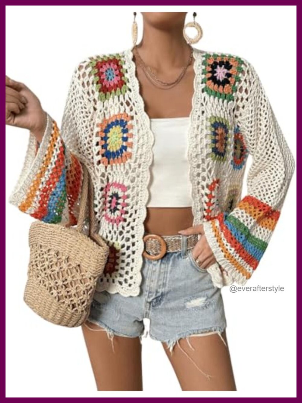 Womens Crochet Cardigan Sweater Open Front Floral Lightweight Beach Coverup
